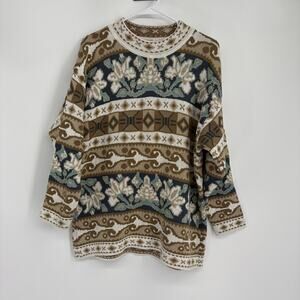 Vintage Keren Fall‎ Floral Geometric Print Mock Neck Sweater Size Large
